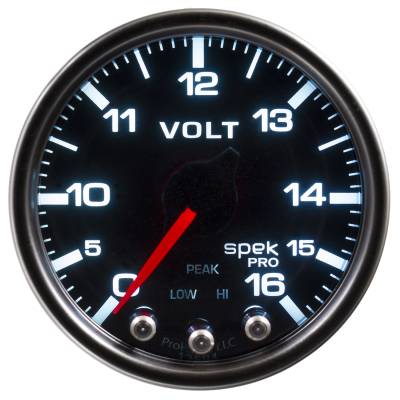 AutoMeter - AutoMeter P34452 Spek-Pro Voltmeter Gauge Black/Bk 0-16V 2-1/16" Stepper Motor