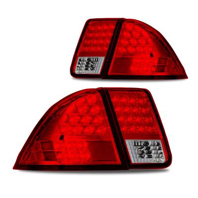 Winjet - Winjet CTWJ-0111-CR Chrome/Red Clear LED Taillights for 01-05 Honda CIVIC 4DR