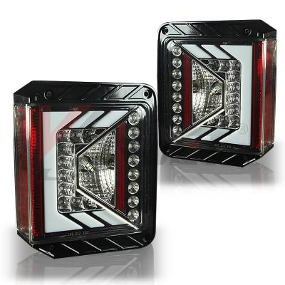 Winjet - Winjet CTRNG0490-GBC Gloss Black/Clear LED Taillights for 07-18 Jeep Wrangler JK