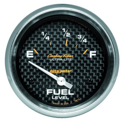 AutoMeter - AutoMeter 4815 Air Core Carbon Fiber Electric Fuel Level Gauge 73-10Ohm 2-5/8"