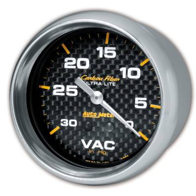AutoMeter - AutoMeter 4884 Carbon Fiber Mechanical Vacuum Gauge 0-30" HG 2-5/8"