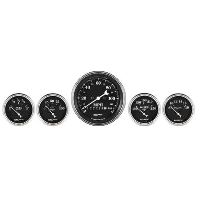 AutoMeter - AutoMeter 1740 Old Tyme Black 5Pc Gauge Kit 3-3/8/2-1/16" Electric Speedometer