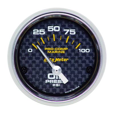 AutoMeter - AutoMeter 200758-40 Marine Oil Pressure Gauge 2-1/16" 0-100 PSI Carbon Fiber