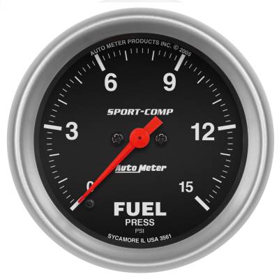AutoMeter - AutoMeter 3561 Sport-Comp Fuel Pressure Gauge 0-15 PSI 2-5/8" Stepper Motor