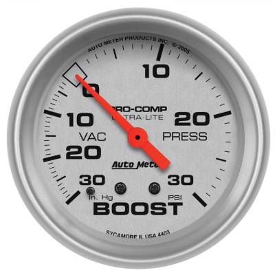 AutoMeter - AutoMeter 4403 Ultra-Lite Mechanical Boost/Vacuum Gauge 30" HG/30 PSI 2-5/8"