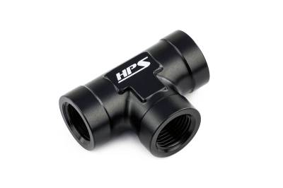 HPS Performance - HPS AN917-01 -1AN Female 1/8" NPT Tee Coupler Adapter Aluminum Black