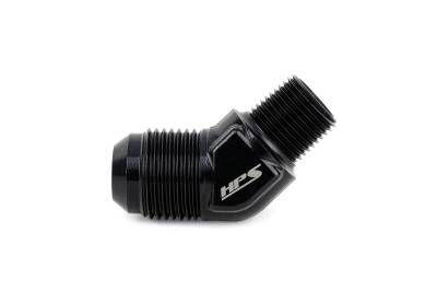 HPS Performance - HPS AN823-10 -10AN Flare To 1/2" NPT/Metric Adapter Aluminum Black 45-DEGree
