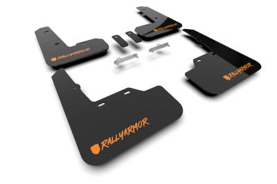 Rally Armor - Rally Armor MF92-UR-BLK/OR-X Black Mud Flap Orange Logo