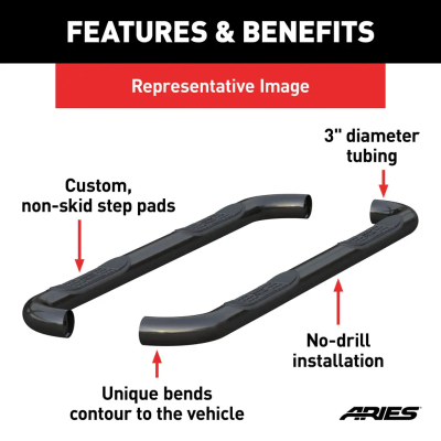 ARIES - ARIES 214009 3" Round Black Stainless Side Bars 99-18 Silverado/Sierra Ext Cab