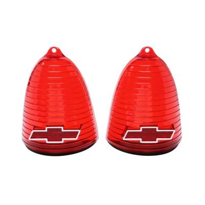 Trim Parts - Trim Parts A1019C 55 Full-Size Chevrolet Red Tail Light Lens w/Chrome Bowtie PR