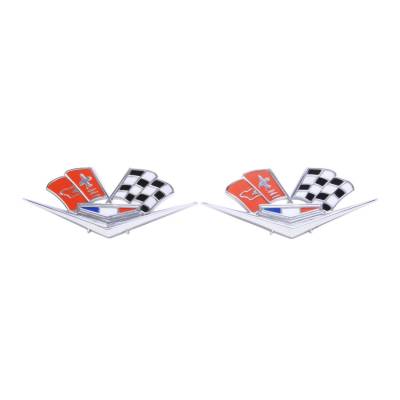 Trim Parts - Trim Parts 5218A 1963 Late-66 Corvette Front Fender X-Flag Emblem Special PAIR