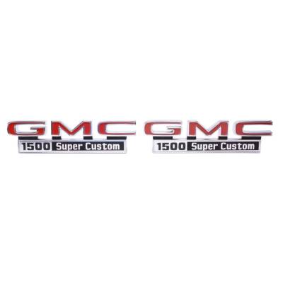 Trim Parts - Trim Parts 9823 71-72 GMC Truck Front Fender Emblem "GMC 1500 Super Custom" PAIR