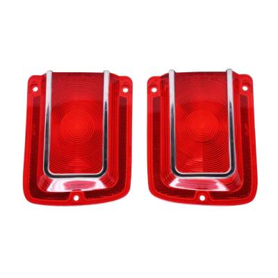 Trim Parts - Trim Parts A4205 1965 Chevelle Red Tail Light Lens w/Chrome Trim PAIR