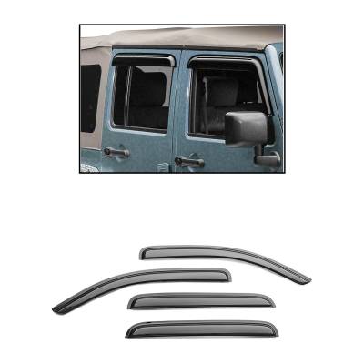 Black Horse Off Road - Black Horse 14-94249 Smoke Rain Guard/Deflectors for 07-18 Jeep Wrangler JK 4Pc