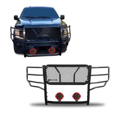 Black Horse Off Road - Black Horse RU-FOF115-B-PLR Rugged-HD Grille Guard w/7" LED for 15-20 Ford F150