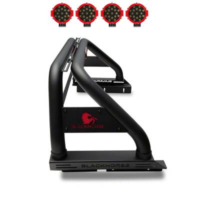 Black Horse Off Road - Black Horse RB09BK-PLR Classic Roll Bar w/7.0" Red LED for 20-25 Jeep Gladiator