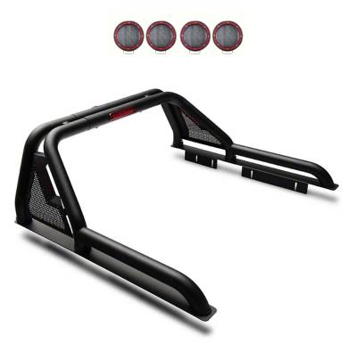 Black Horse Off Road - Black Horse GLRB-03B-PLFR Black Roll Bar w/5.3" LED Lights for Colorado/Canyon