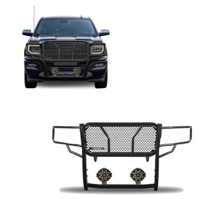 Black Horse Off Road - Black Horse RU-GMSI14-B-PLB Rugged-HD Grille Guard w/7.0"LED for Sierra 1500 LD