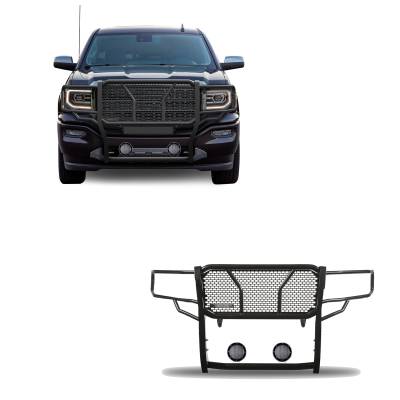 Black Horse Off Road - Black Horse RU-GMSI14-B-PLFB Rugged-HD Grille Guard w/5.3"LED for Sierra 1500 LD