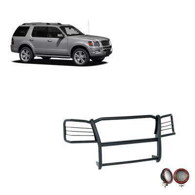 Black Horse Off Road - Black Horse 17A047600MA-PLFR Black Grille Guard w/LED for 06-10 Ford Explorer