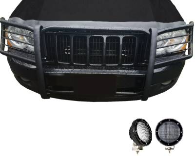 Black Horse Off Road - Black Horse 17A080200MA-PLFB Black Grille Guard w/LED for 05-10 Jeep G. Cherokee