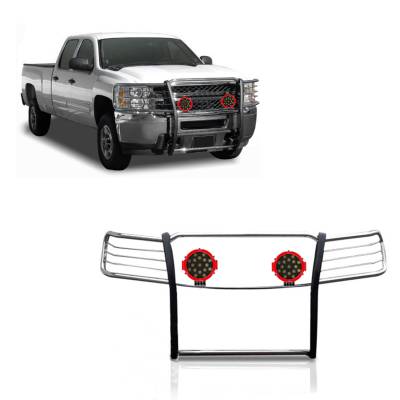 Black Horse Off Road - Black Horse 17A035700A2MSS-PLR SS Grille Guard w/LED for 07-13 Silverado 1500