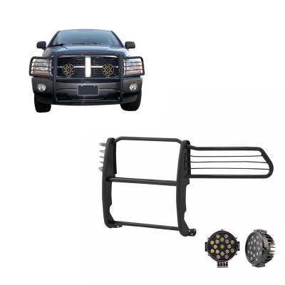 Black Horse Off Road - Black Horse 17DG100MA-PLB Black Grille Guard w/LED for RAM 1500/2500/3500