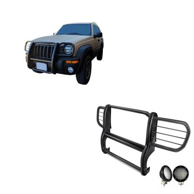 Black Horse Off Road - Black Horse 17EH26MA-PLFB Black Grille Guard w/LED for 02-07 Jeep Liberty
