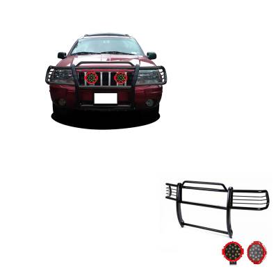 Black Horse Off Road - Black Horse 17EB26MA-PLR Black Grille Guard w/LED for 99-04 Jeep Grand Cherokee