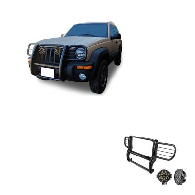 Black Horse Off Road - Black Horse 17EH26MA-PLB Black Grille Guard w/LED for 02-07 Jeep Liberty