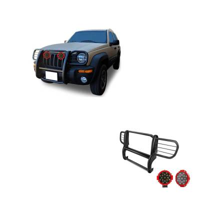 Black Horse Off Road - Black Horse 17EH26MA-PLR Black Grille Guard w/LED for 02-07 Jeep Liberty