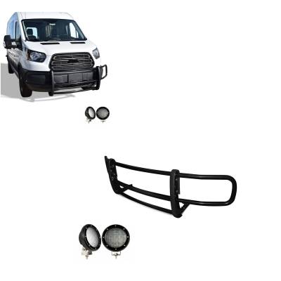 Black Horse Off Road - Black Horse 17FOTRMA-PLFB Black Grille Guard w/LED for Transit 150/250/350