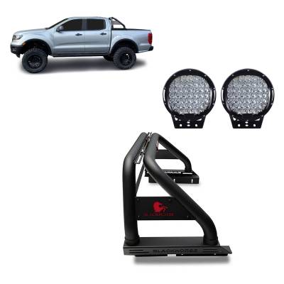 Black Horse Off Road - Black Horse RB08BK-PL69B Classic Roll Bar w/9" LED Black for 19-24 Ford Ranger