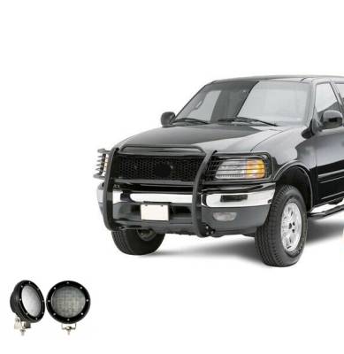 Black Horse Off Road - Black Horse 17FP27MA-PLFB Black Grille Guard w/LED for Ford Expedition/F150/250