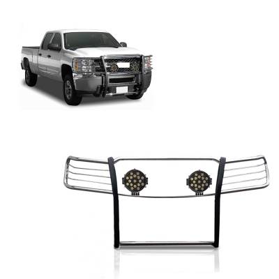 Black Horse Off Road - Black Horse 17GT27MSS-PLB SS Grille Guard w/LED for 14-18 Silverado 1500