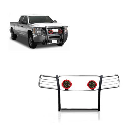 Black Horse Off Road - Black Horse 17GT27MSS-PLR SS Grille Guard w/LED for 14-18 Silverado 1500