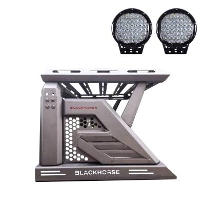Black Horse Off Road - Black Horse AR2-03BA3-PL69B ArmourII Roll Bar Kit 9" LEDs Black for 05-24 Tacoma