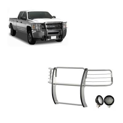 Black Horse Off Road - Black Horse 17GT27MSS-PLFB SS Grille Guard w/LED for 14-18 Silverado 1500