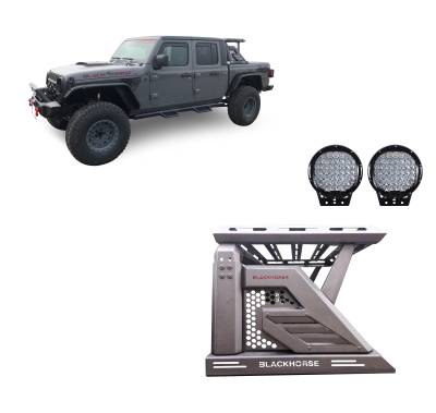 Black Horse Off Road - Black Horse AR2-09BA3-PL69B Armour-II Roll Bar Kit 9" Black for 19-25 Gladiator