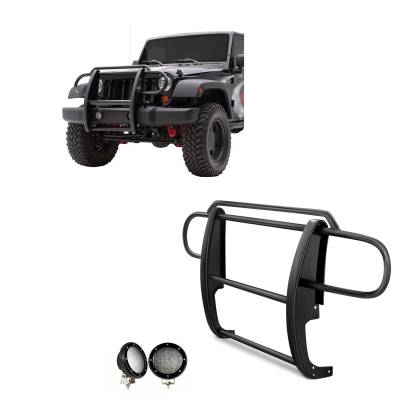Black Horse Off Road - Black Horse 17JPWRMA-PLFB Black Grille Guard w/LED for 07-17 Jeep Wrangler