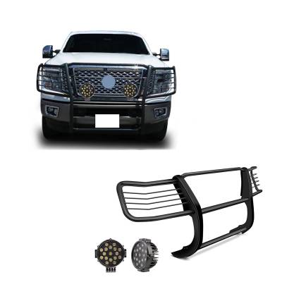 Black Horse Off Road - Black Horse 17NR28MA-PLB Black Grille Guard w/LED for 16-24 Nissan Titan XD