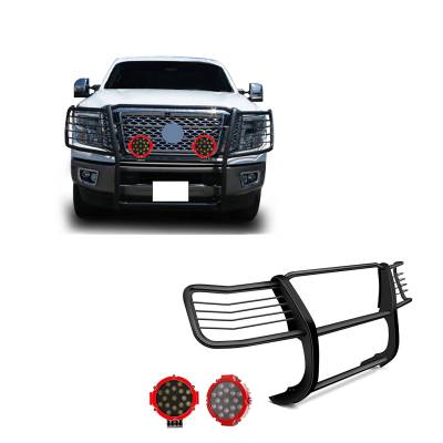 Black Horse Off Road - Black Horse 17NR28MA-PLR Black Grille Guard w/LED for 16-24 Nissan Titan XD
