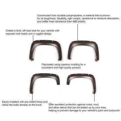 Black Horse Off Road - Black Horse FPSSI20 FENDER FLARE RIVETED Style Black 20-23 Silverado 2500HD/3500