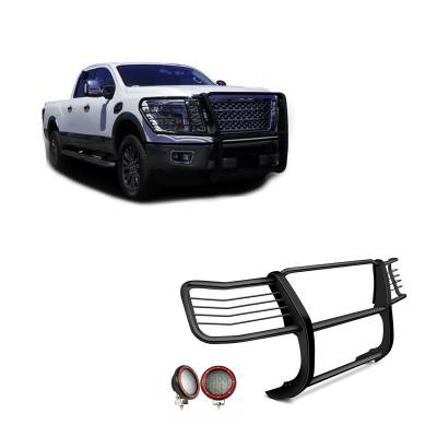 Black Horse Off Road - Black Horse 17NR28MA-PLFR Black Grille Guard w/LED for 16-24 Nissan Titan XD