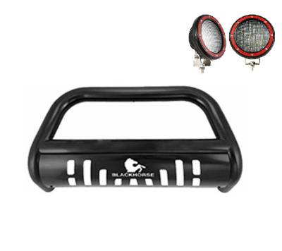 Black Horse Off Road - Black Horse BB004919A-SP-PLFR Black Bull Bar w/5.3" LED's for Silverado/Sierra
