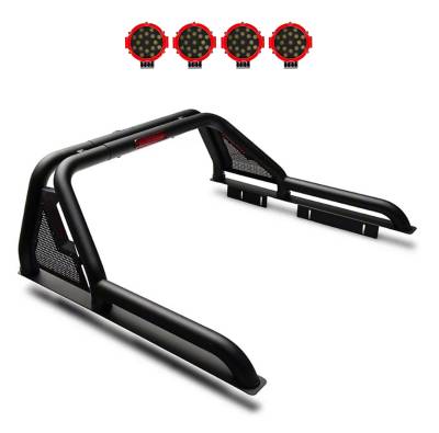 Black Horse Off Road - Black Horse GLRB-03B-PLR Gladiator Roll Bar Kit w/2x 7" Red LED Lights Colorado