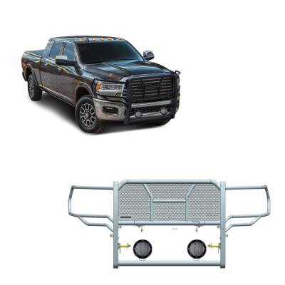 Black Horse Off Road - Black Horse RU-DORA20-B-PLFB Rugged Grille Guard w/5.3" LEDs for 2500/3500