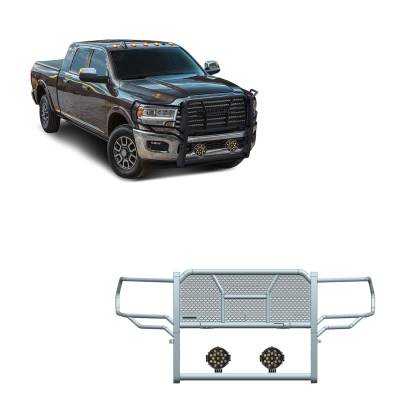 Black Horse Off Road - Black Horse RU-DORA20-B-PLB HD Grille Guard w/7" LED Flood Lights for 19-24 Ram