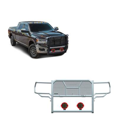 Black Horse Off Road - Black Horse RU-DORA20-B-PLR RuggedHD Grille Guard w/7" Red LED for RAM 2500/3500