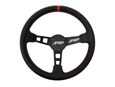 PRP - PRP G132 13"x3" Matte Black Deep Dish Steering Wheel Leather Grip Red